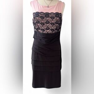 Elegant Pink & Black Lace Cocktail Dress – Size 10 (Chadwicks)